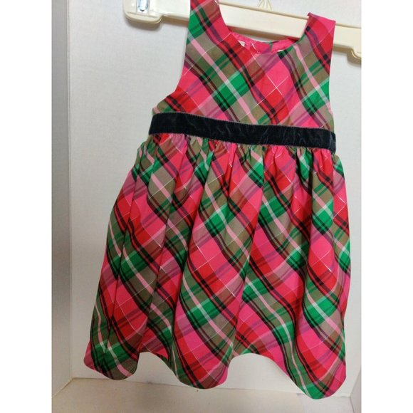 Girls Osh Kosh Red,Green pink plaid sleeveless crinoline twirly dress sz… - Picture 2 of 8